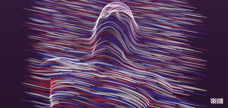 A digital stream forms a human silhouette. Concept of technology and innovation. 3D modeling. Vector for a brochure, flyer, cover, presentation, etc.