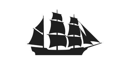 Black silhouette of a sailing ship with tall masts against a white background © OA.creative02