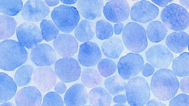 Blue and lavender watercolor circles arranged in an organic overlapping pattern with soft edges, translucent washes, and textured paper grain abstract painted background