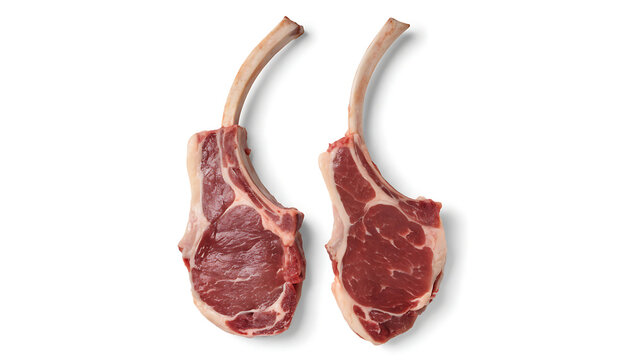 Two raw lamb chops with bone in isolated on transparent background