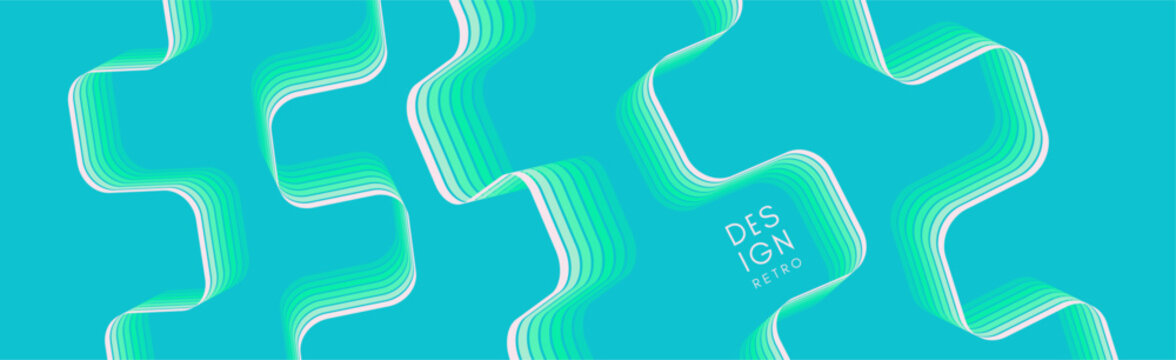 A retro 1970s-style background. Colorful lines. Abstract, dynamic curved ribbons. Designed for posters or banners for sports competitions and races. A collection of vector illustrations.