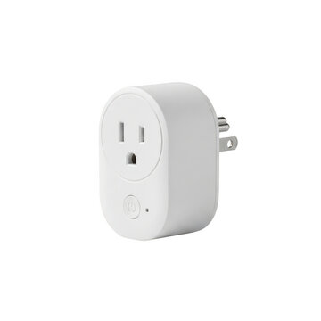 White smart plug adapter for home electrical outlet isolated on white background, illustration