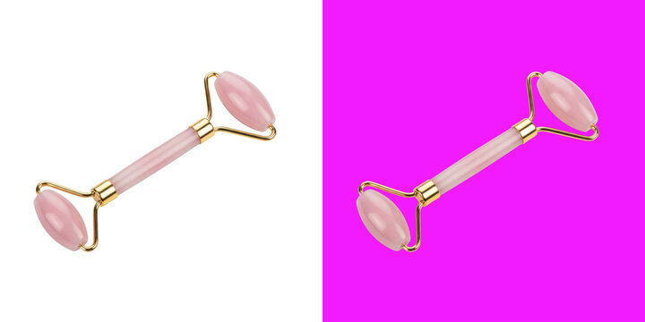 Pink quartz jade face roller beauty tool for skin care treatment photo transparent background, png