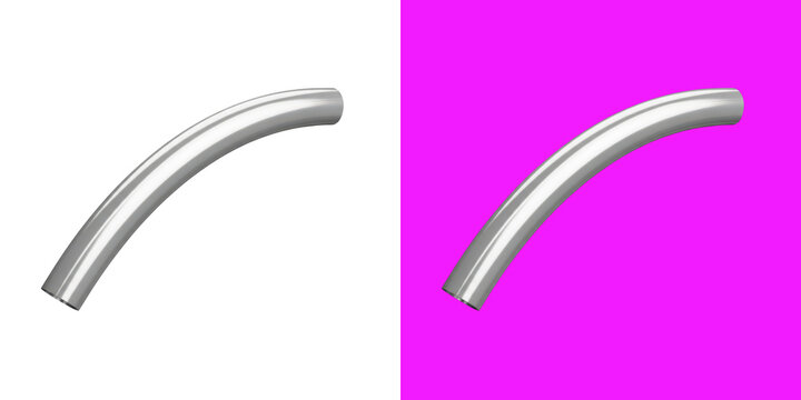 Shiny curved metal pipe section for industrial plumbing 3D transparent background, png