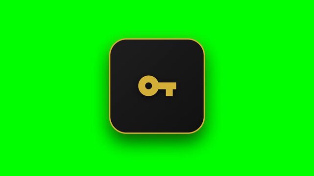 Golden key icons on black buttons over green screen background