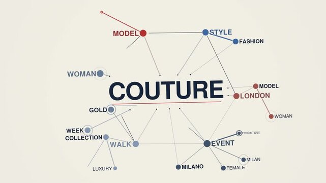 Couture animated graph network word cloud, text design animation, seamless loop