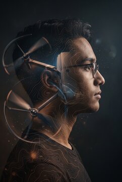 Double Exposure Student Profile and Drone Topography