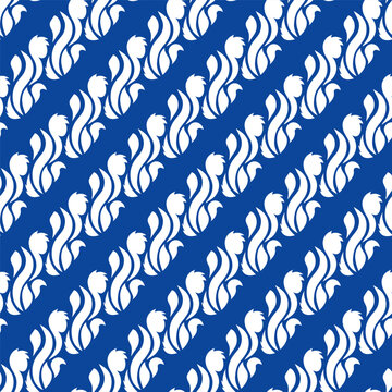 Seamless Indonesian Parang Pattern with White Diagonal Decorative Elements on Blue Background