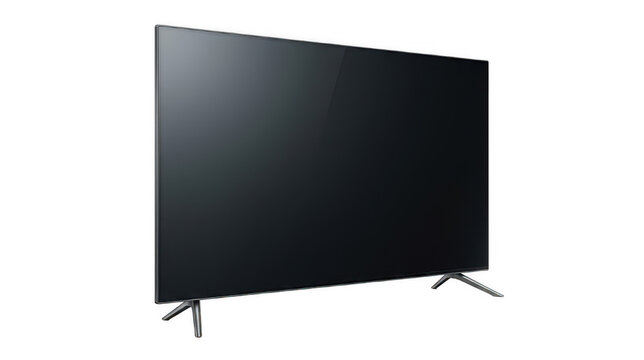 Modern black smart television with thin bezel and sleek stand for home entertainment and media display.