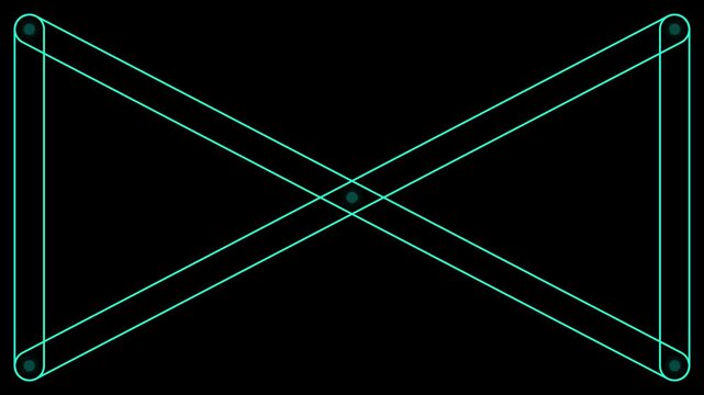 Cyan linear bowtie cross geometric frame HUD element 4k motion video with 25 fps