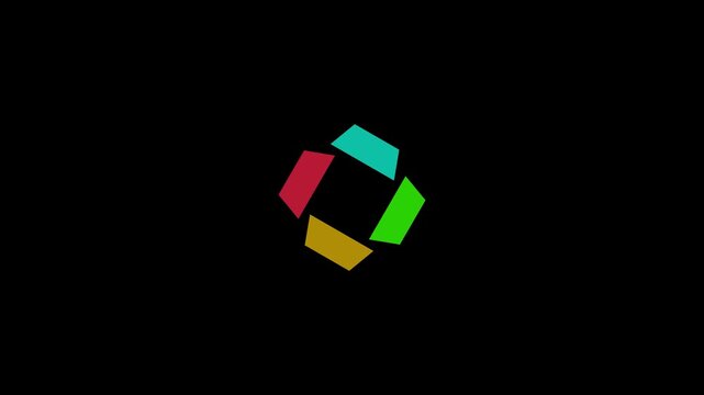 Colorful four segment geometric pinwheel aperture logo icon 4k video graphics