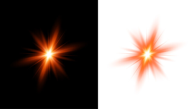 Bright glowing star burst light effect element isolated on transparent background
