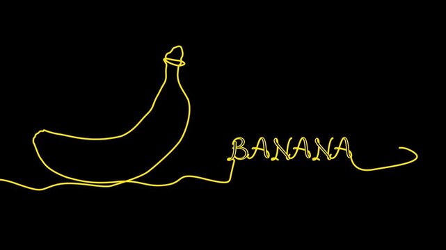 Banana simple line art drawing in dark background drawing animation with text latter banana spelling education learn animation video