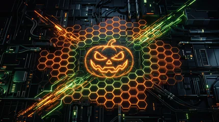 A dark cyberpunk Halloween technological background © alexmu