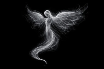 Fototapeta premium Ethereal smoke angel silhouette illustration.