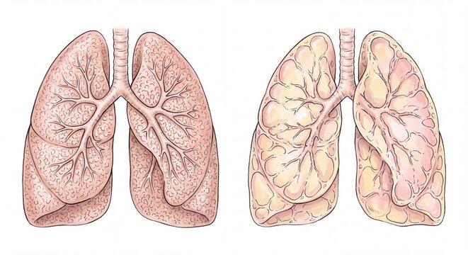 Detailed medical illustration of human respiratory system lungs