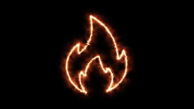 fire icon forming and dissolving animation on black background.The symbol that denotes fire.