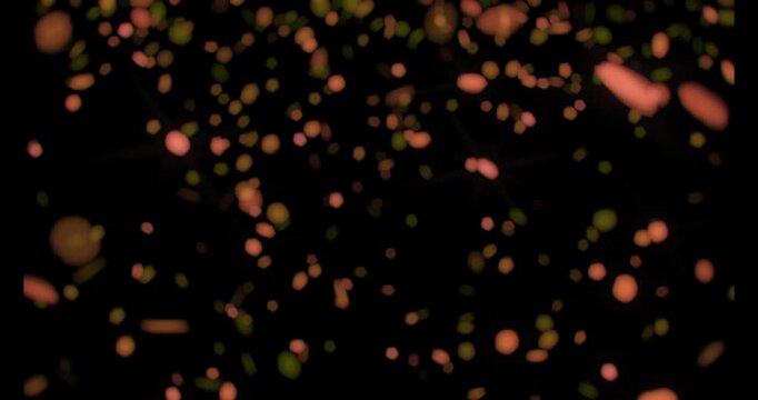 copper & bronze falling bokeh coins or tokens fluttering down from the sky like sparkly shiny metallic Christmas fairy lights with a warm amber orange glow 4k glitter effect background animation, 