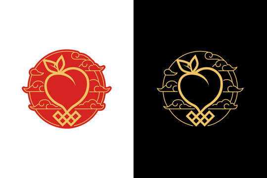 Peach longevity abstract logo - chinese blessing icon