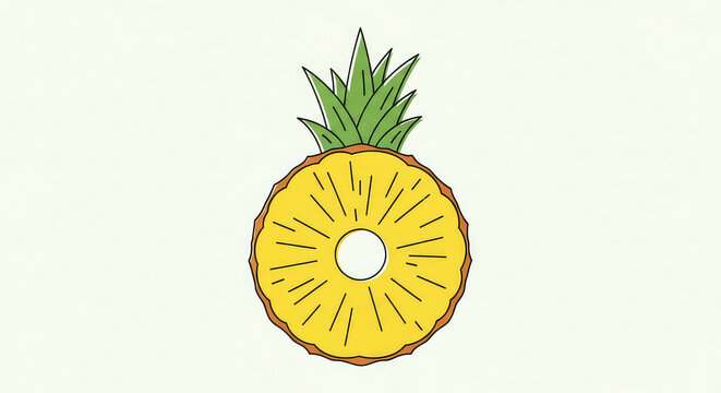 Fresh pineapple slice illustration with green leaves isolated on a