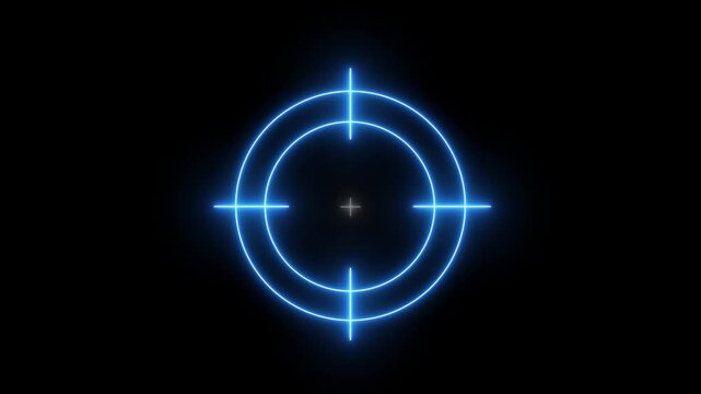 Glowing blue crosshair and reticle target animation on black background, for gaming and, hud overlays scope