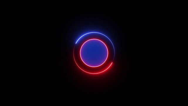 Animated wonderful loading blue and red color neon light circle animation on black screen. Abstract neon line circle animation 4k video with alpha chanel.