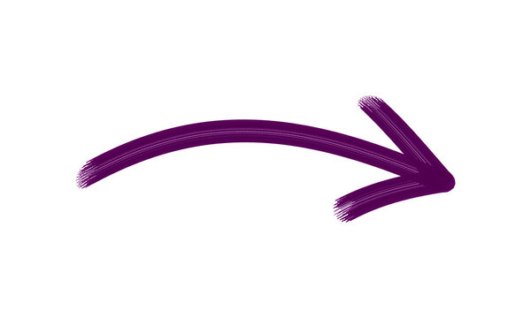 Purple handdrawn curved arrow isolated on transparent background