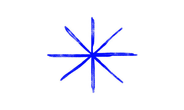 Handdrawn blue eightpointed star symbol isolated on transparent background