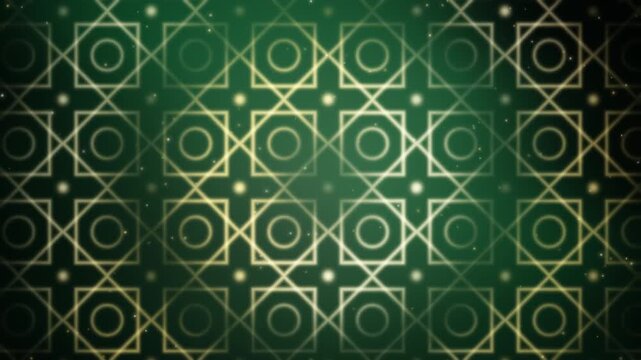 Islamic geometric arabesque trellis pattern on emerald green background