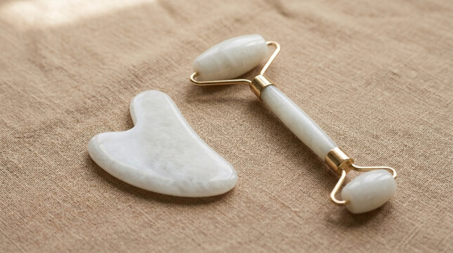 Natural Stone Jade Roller and Gua Sha Set for Face Massage and Skincare
