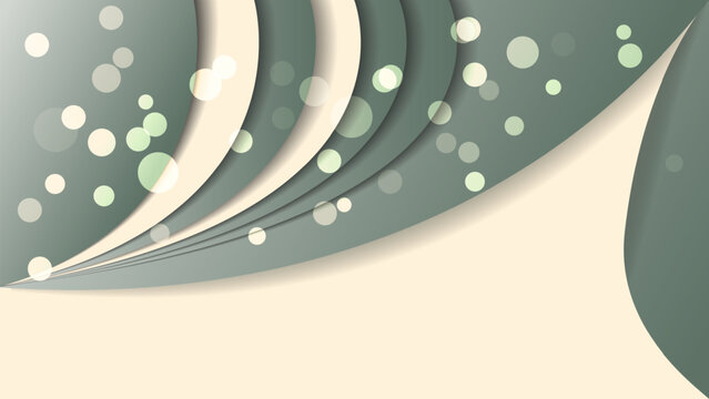 Elegant abstract background featuring layered green curved paper waves and glowing bokeh lights. Perfect for corporate presentations, business cards, covers, and promotional banners.