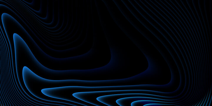 Dark blue abstract contour wave background with glowing flowing lines, futuristic topographic curves, premium digital texture, elegant luminous pattern for technology branding, banners