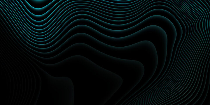 Abstract dark teal contour wave background with flowing topographic lines, futuristic layered curves, subtle cyan glow, premium digital texture for technology branding, banners and presentations