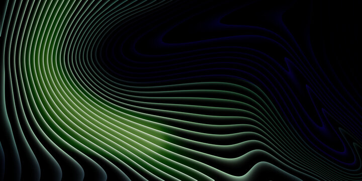 Abstract dark green contour wave background with flowing luminous lines, futuristic topographic texture, elegant black backdrop, dynamic layered curves for technology branding