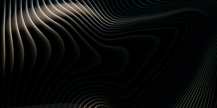 Abstract dark luxury contour wave background with subtle glowing lines, flowing topographic curves, elegant black texture, futuristic layered pattern for premium branding, technology and banners