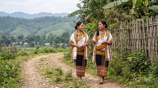 Dimasa Women in Striped Rijamphain Beren Traditional Dress