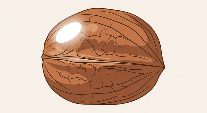 Single whole walnut with textured brown shell isolated on a light