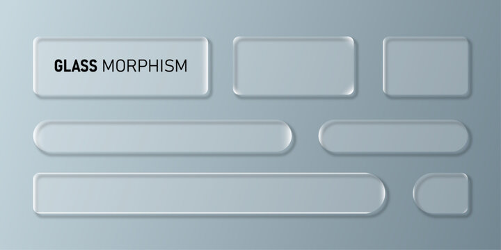 Modern user interface elements featuring transparent glass morphism design style for UI, UX