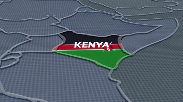 A stylized 3D political map of Africa, countries of Africa, Kenya map, Kenya flag,

