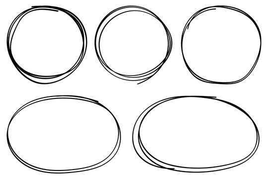 set of hand drawn circle and oval frame doodle round border