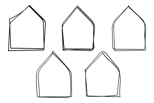 modern hand drawn house frame and border set doodle outline