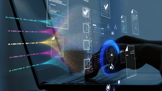 futuristic ai document management system, digital file check on virtual screen, paperless automation workflow