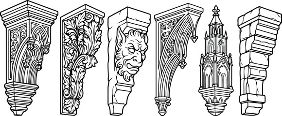 Set of ornate vintage stone corbel architectural elements © Mahfuz Creatix