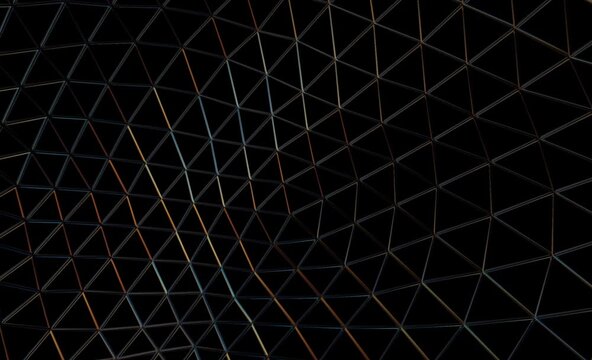 3D Metallic Wireframe Mesh Wall Rotating Texture Seamless Loop Video, Abstract Cybernetic Polygon Lattice Motion Graphics, Full-Frame Dark Chrome Grid Axis Spin Animation &ndash; Full-frame background