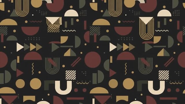 Seamless Motion Background of Abstract Geometric Shapes in Earthy Tones and Bauhaus Style
