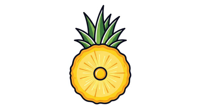 Fresh pineapple slice illustration with green leaves isolated on a