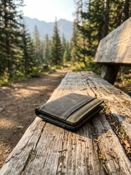 Rugged minimalist wallet positioned in an outdoor adventure environment, representing travel, hiking and active lifestyles.