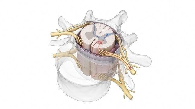 Anatomical cross section of the human spinal cord with nerve roots human anatomy nervous system spinal nerves medical illustra