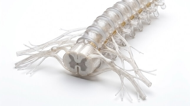 Top view of human spinal cord segment with branching spinal nerves nervous system nerve branches human anatomy nerve pathways