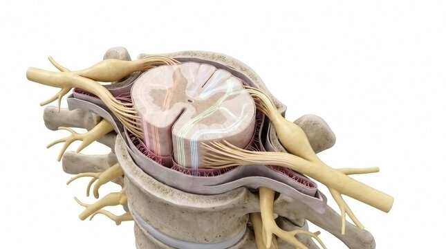 Detailed anatomical model of human spinal cord and nerve roots with human spine nervous system medical model spinal nerves